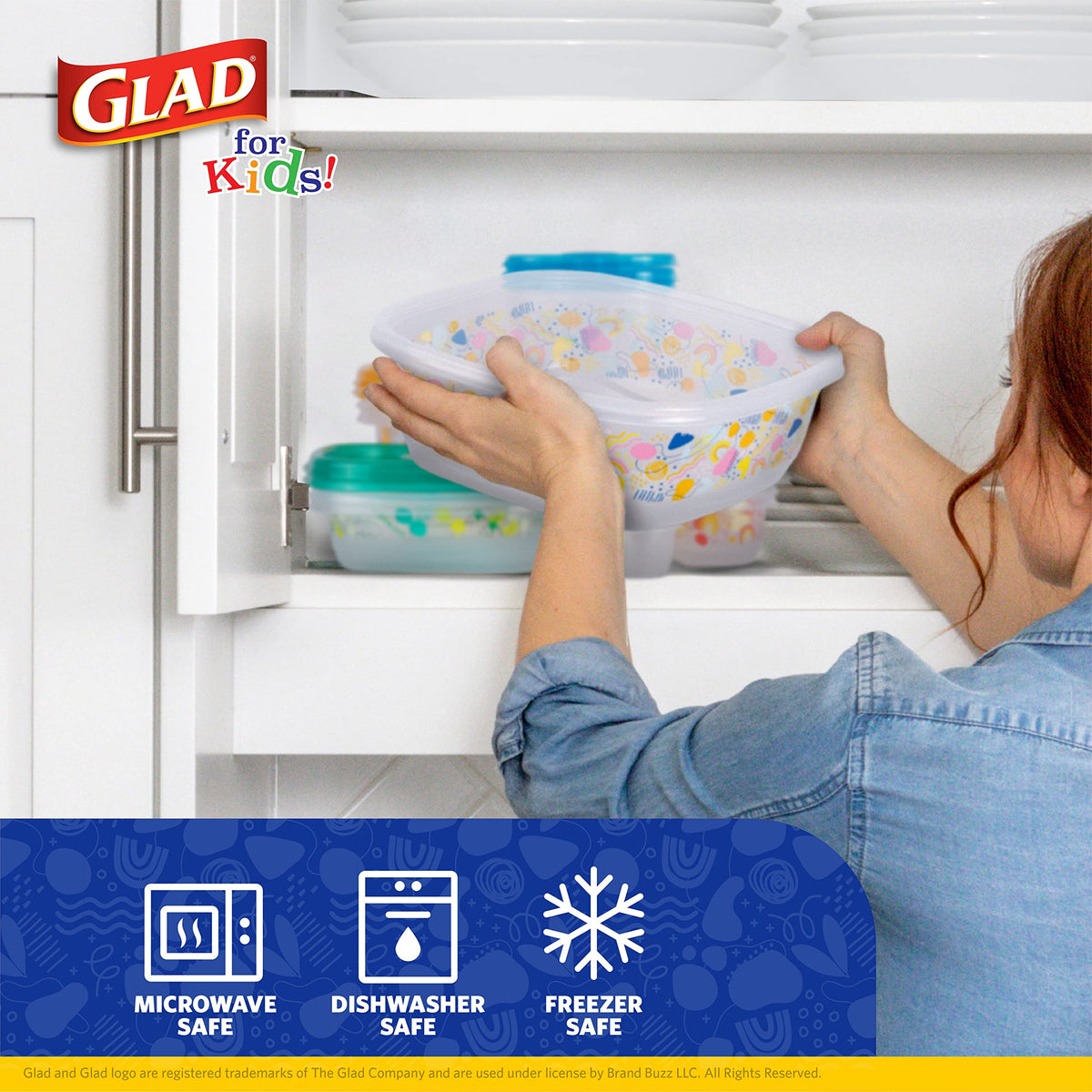 Glad for Kids GladWare 104oz container with yellow lid, easy to spot in the fridge