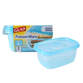 Glad FreezerWare large rectangle 64oz container ready for bulk meal prep and freezing.