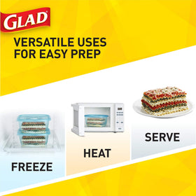 Glad FreezerWare dishwasher-safe convenience after thawing and reheating.