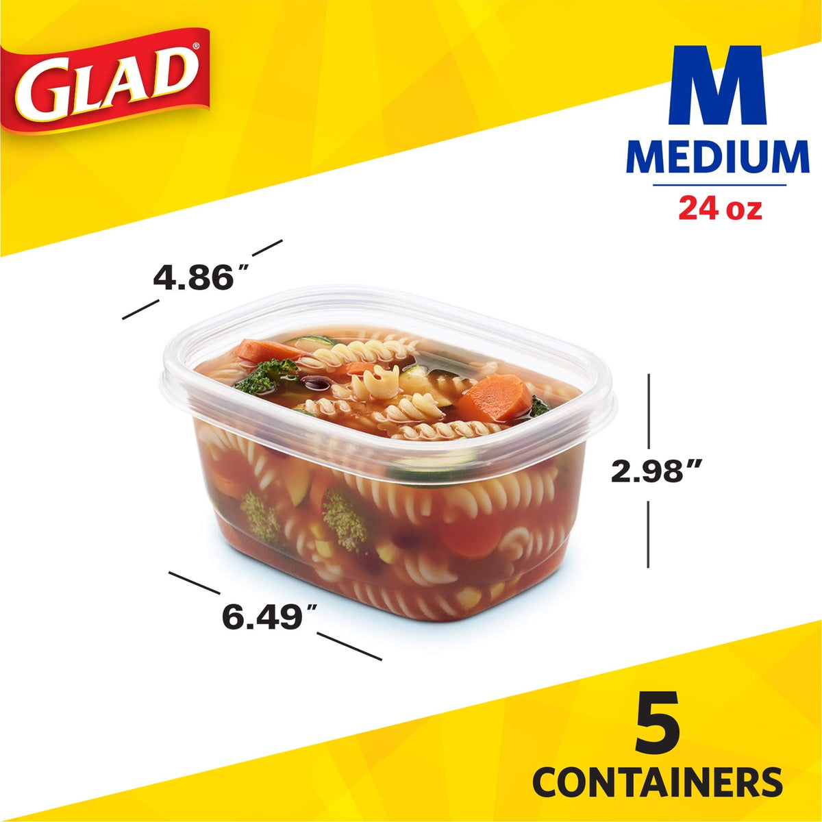 Glad GladWare top-rack dishwasher-safe container for easy cleaning.
