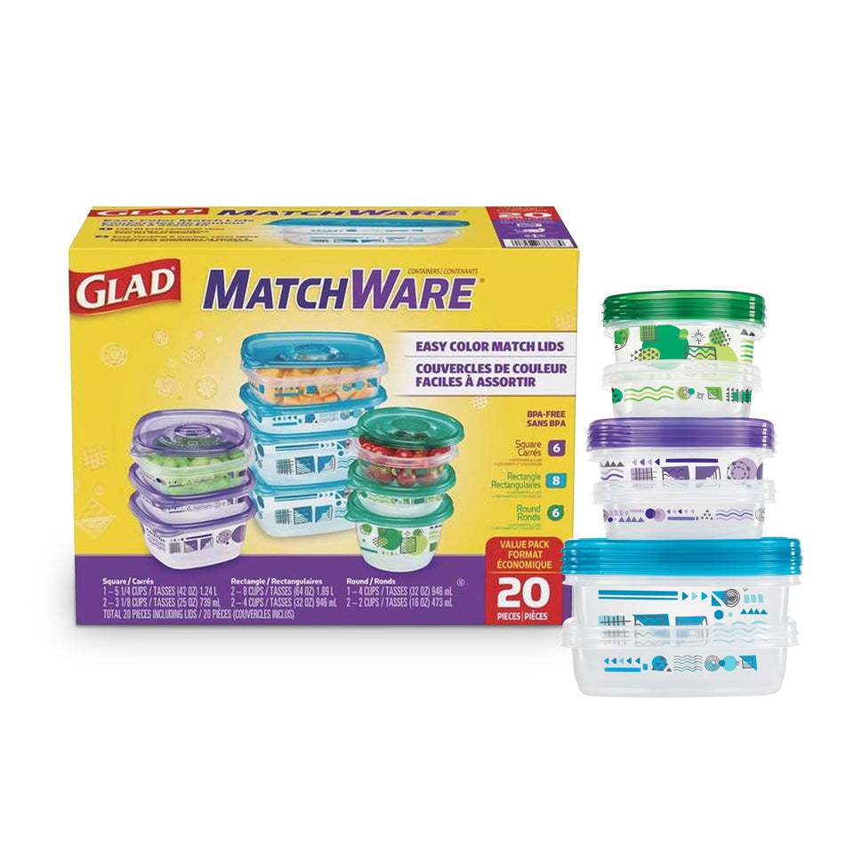 Glad MatchWare round containers with color-coded lids for easy lunch packing