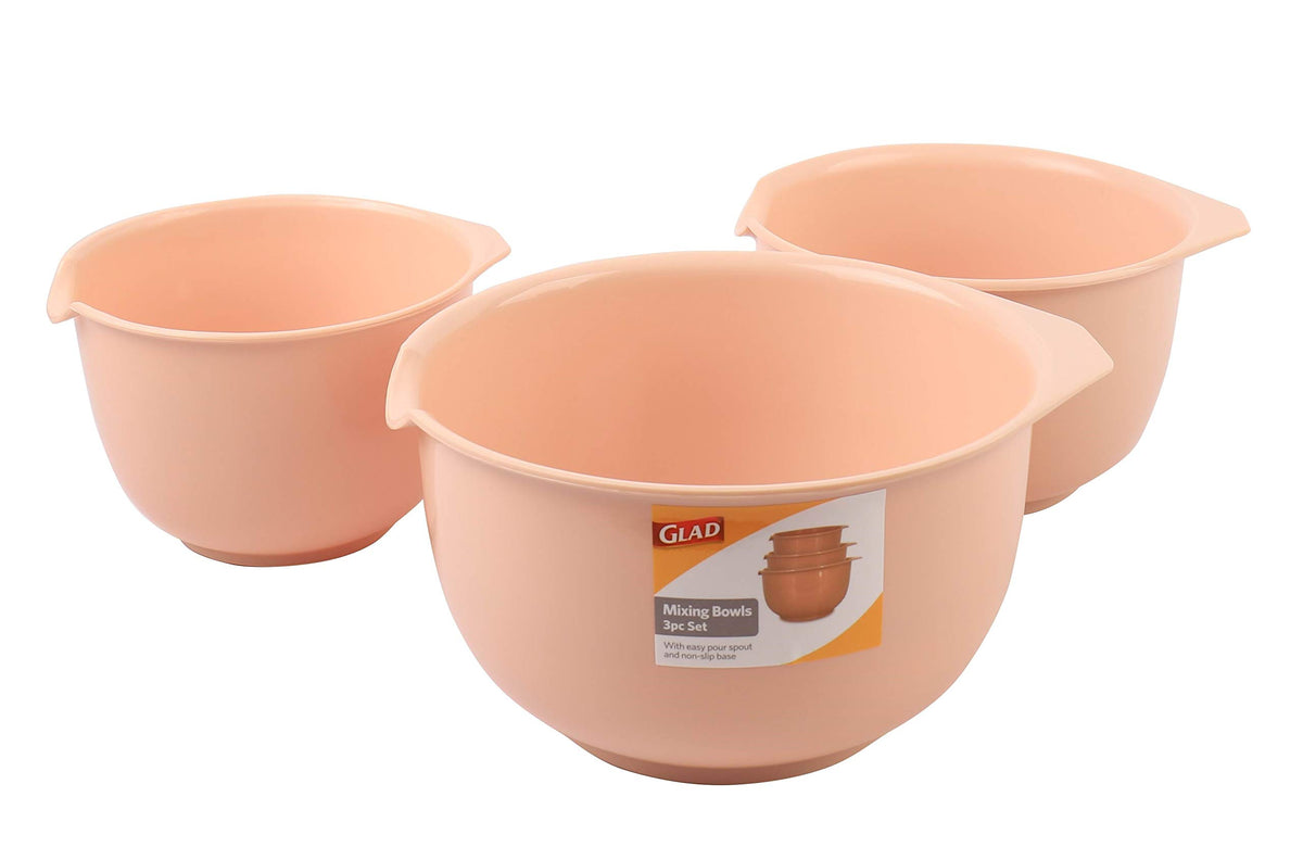 Glad mixing bowls in blush color for versatile kitchen tasks.