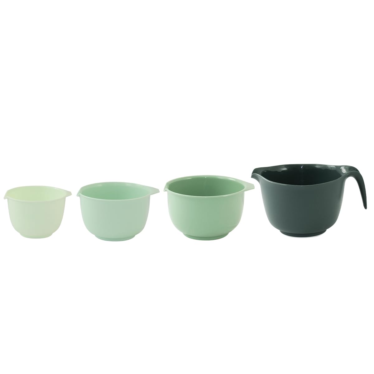 Glad mixing bowls with ergonomic handles for comfortable grip during pouring.