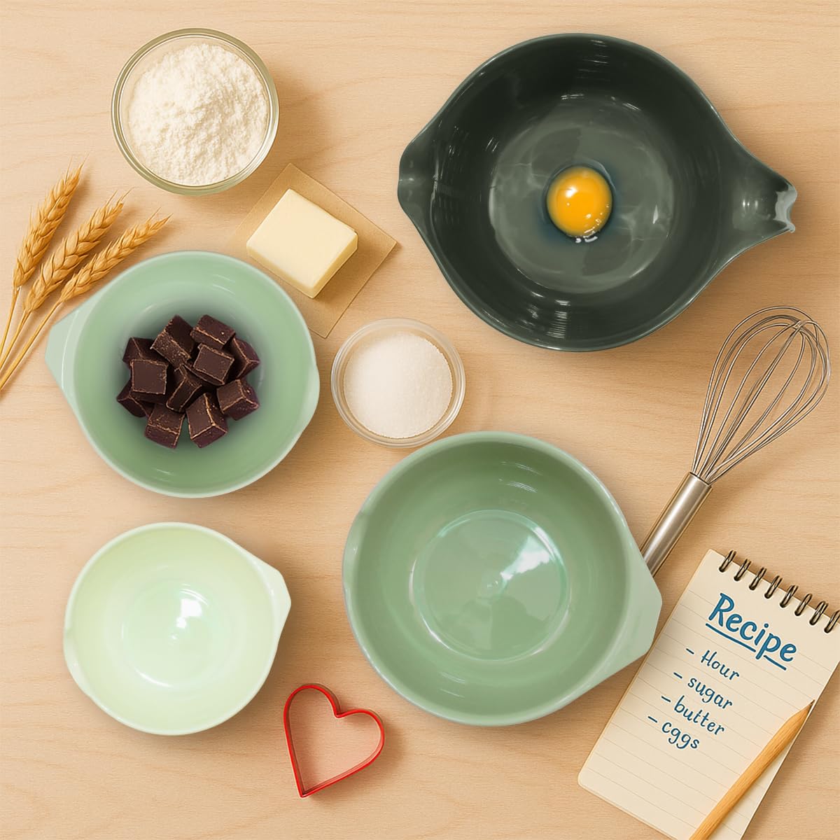Glad mixing bowls with pour spout in medium size for batter transfer and sauces.