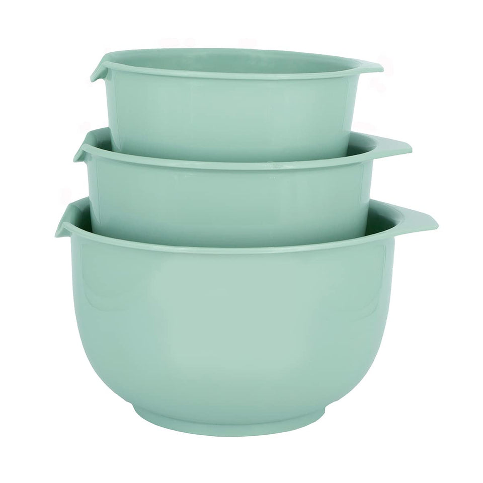 Glad mixing bowls with pour spout in sage green for controlled pouring and minimal spills