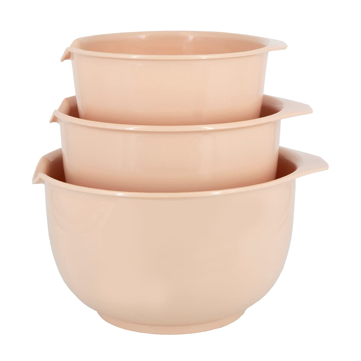 Glad mixing bowls with pour spout in blush for clean pouring of batters.