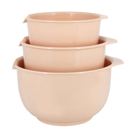 Glad mixing bowls with pour spout in blush for clean pouring of batters.