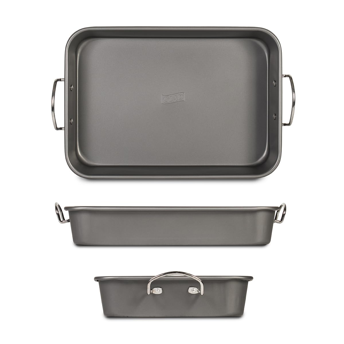 Glad Roasting Pan heavy-duty carbon steel withstands high oven temperatures.