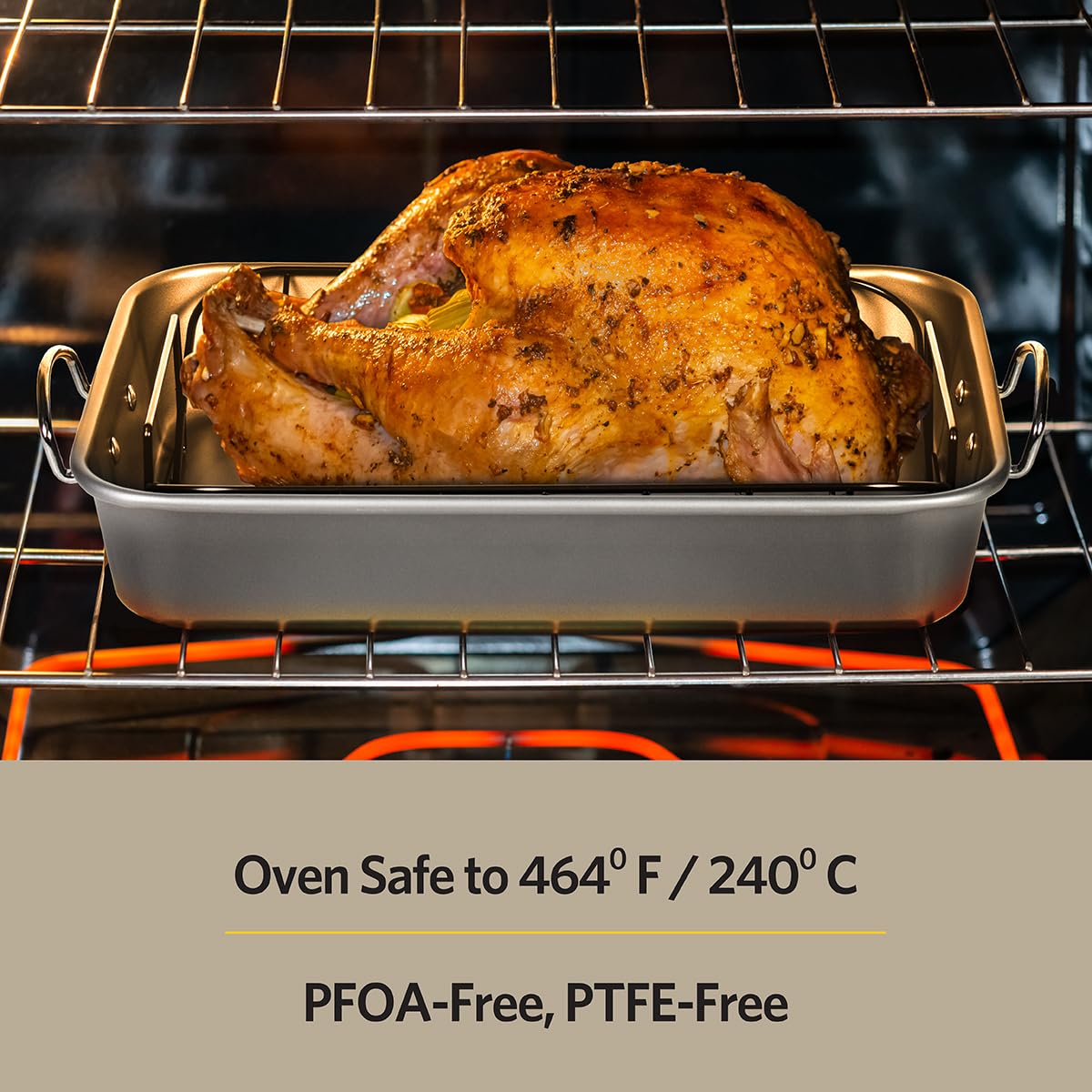 Glad Roasting Pan with V-shaped rack for even browning and airflow.