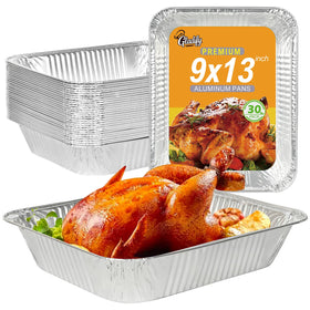 Gladify 9x13 foil pans front view, ideal for batch baking and easy serving