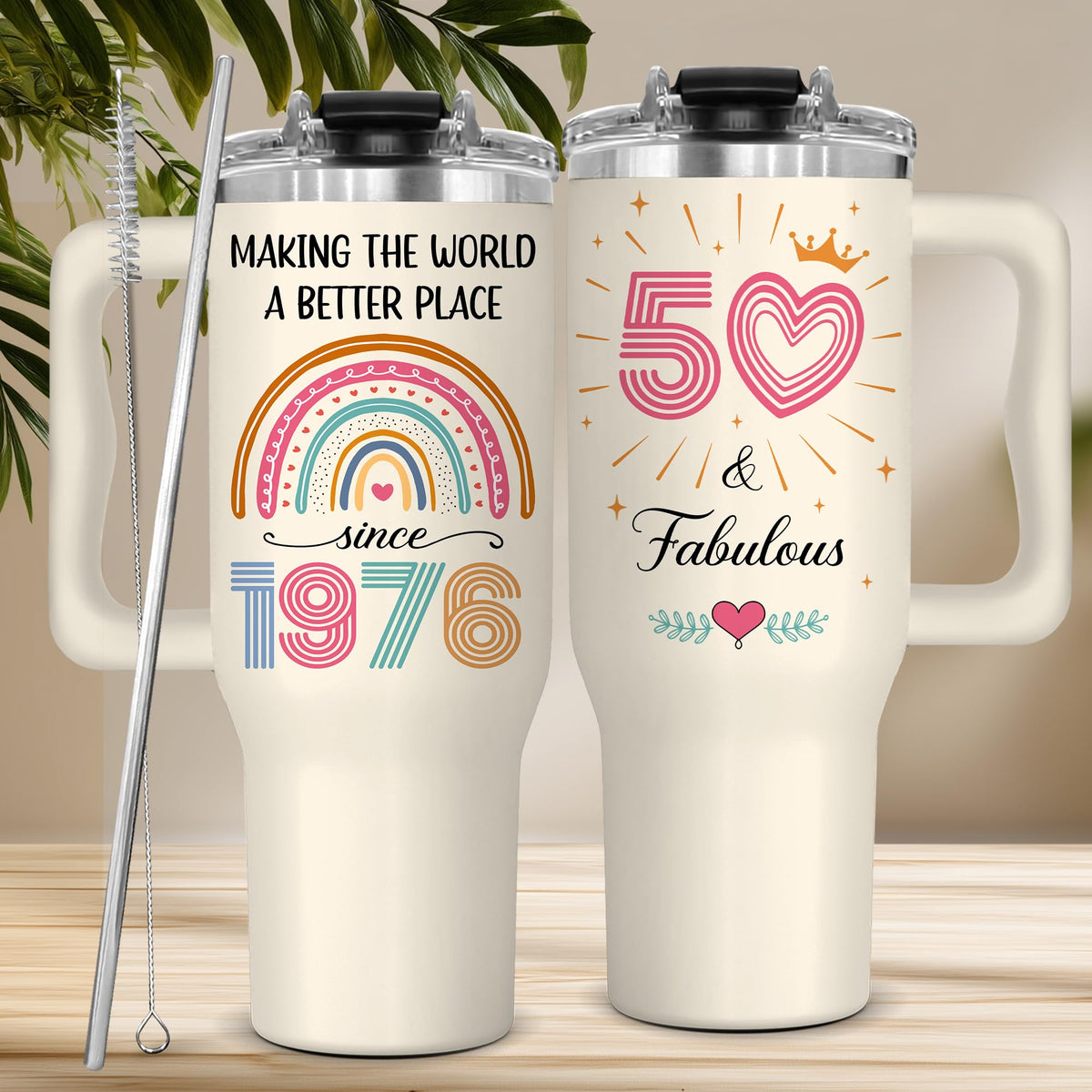 GLAKEUN turning fifty tumbler showcases vibrant colors for party decor and personal style.