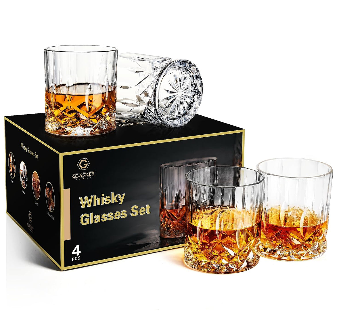 GLASKEY whiskey glass with an uneven surface offers elegant grip and clarity.