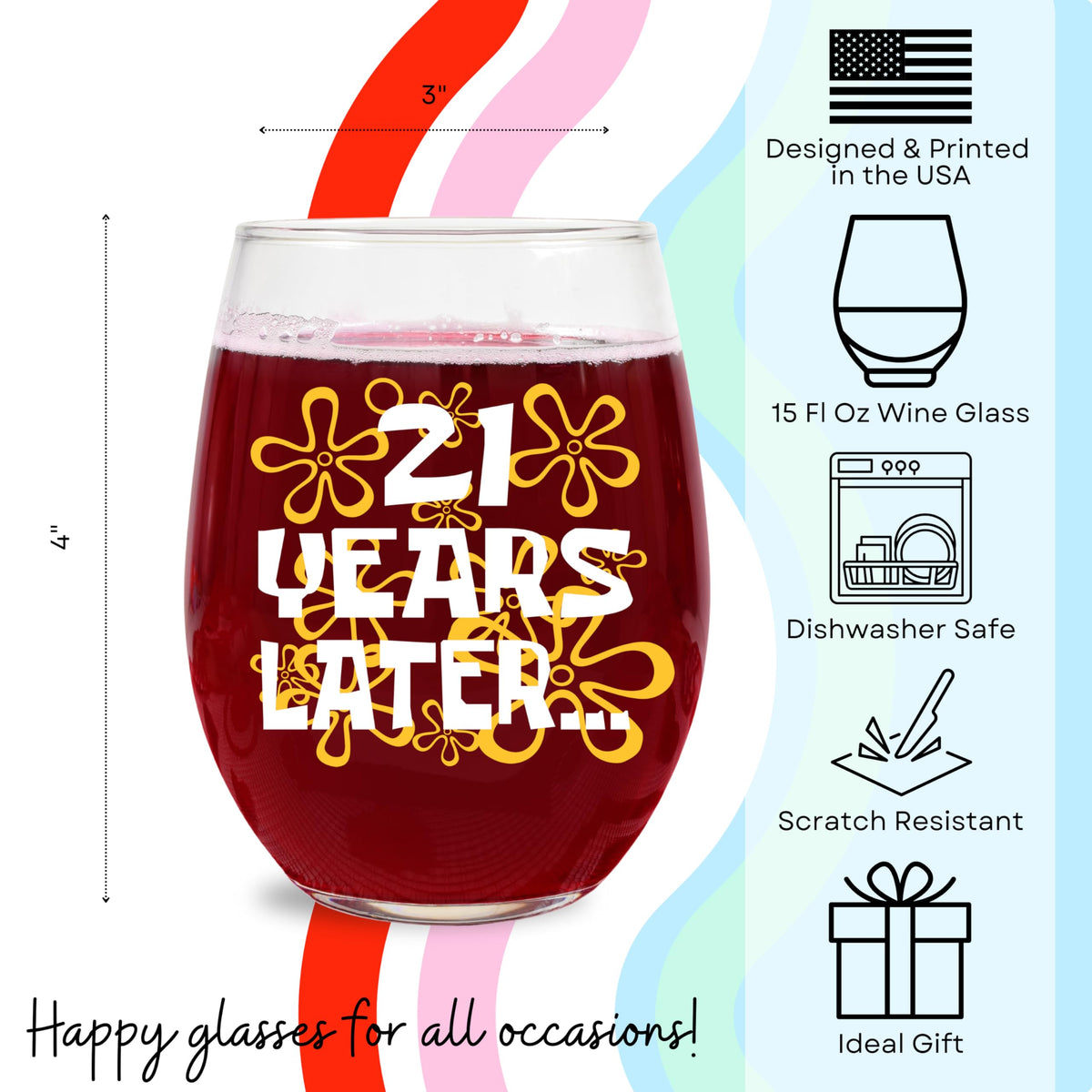 Glassicle 21st birthday gift wine glass with retro design for celebrations