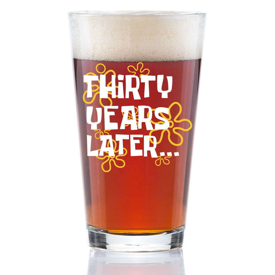 Glassicle 30 Years Later pint glass with retro design, ideal for birthday celebrations.