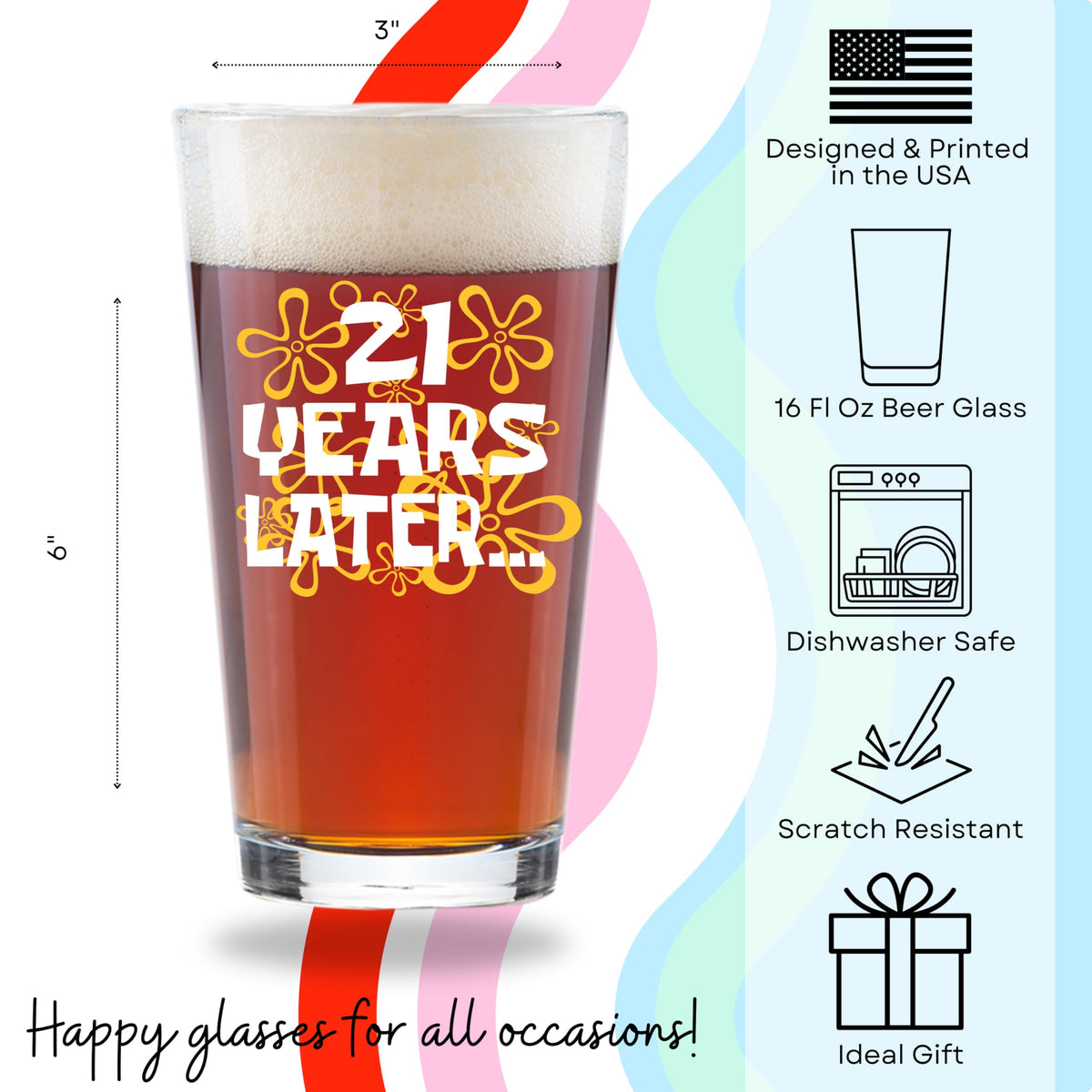 Glassicle 16oz glass with dishwasher-safe durability for everyday celebrations.