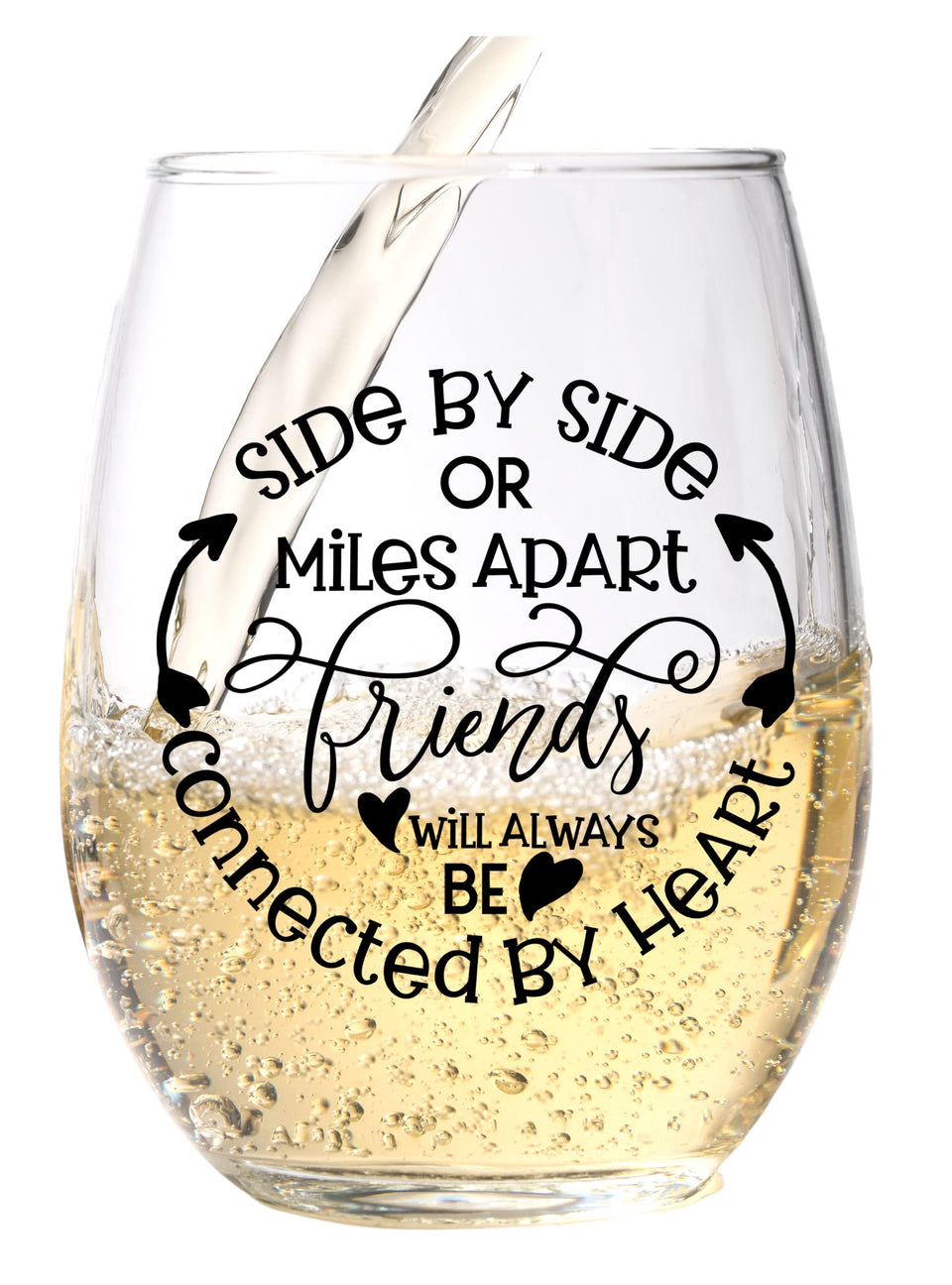 Glassicle side-by-side miles apart wine glass front view with 15oz capacity for shared toasts