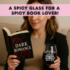 Glassicle bold 15 oz wine glass design, a perfect book club gift for romance readers.