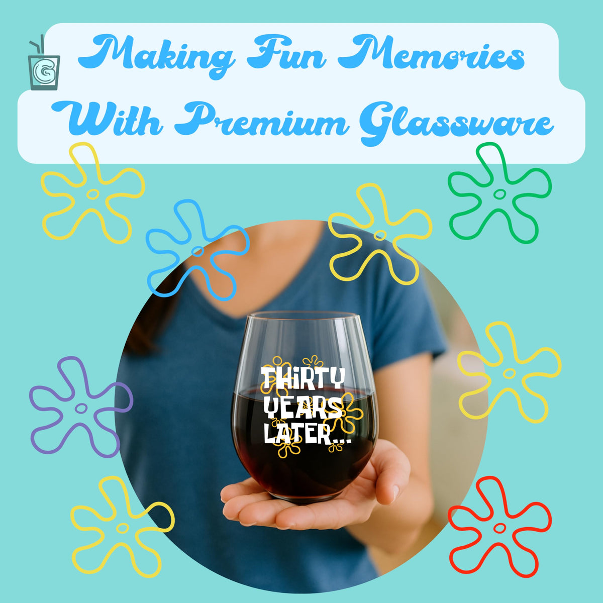 Glassicle stemless 15oz glass close-up, easy to hold and gift-ready.