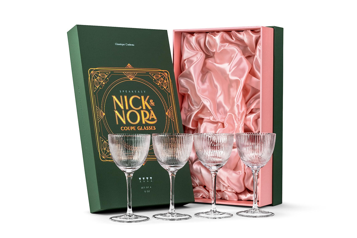 GLASSIQUE CADEAU Nick and Nora 5oz ribbed coupe glass for classic cocktails