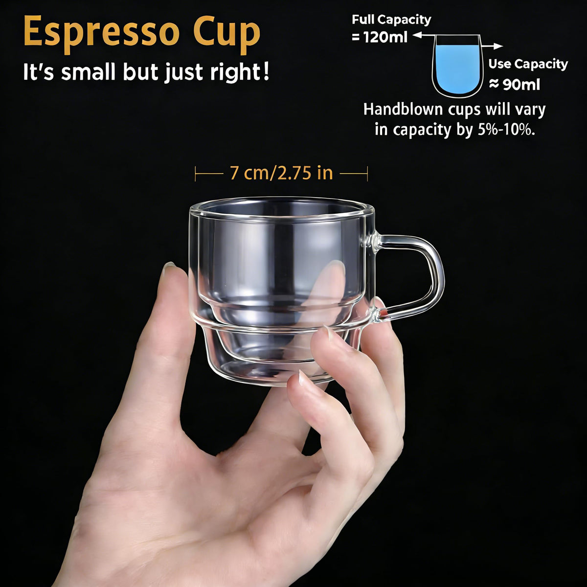 Glastal borosilicate glass espresso cup with pour-safe design.