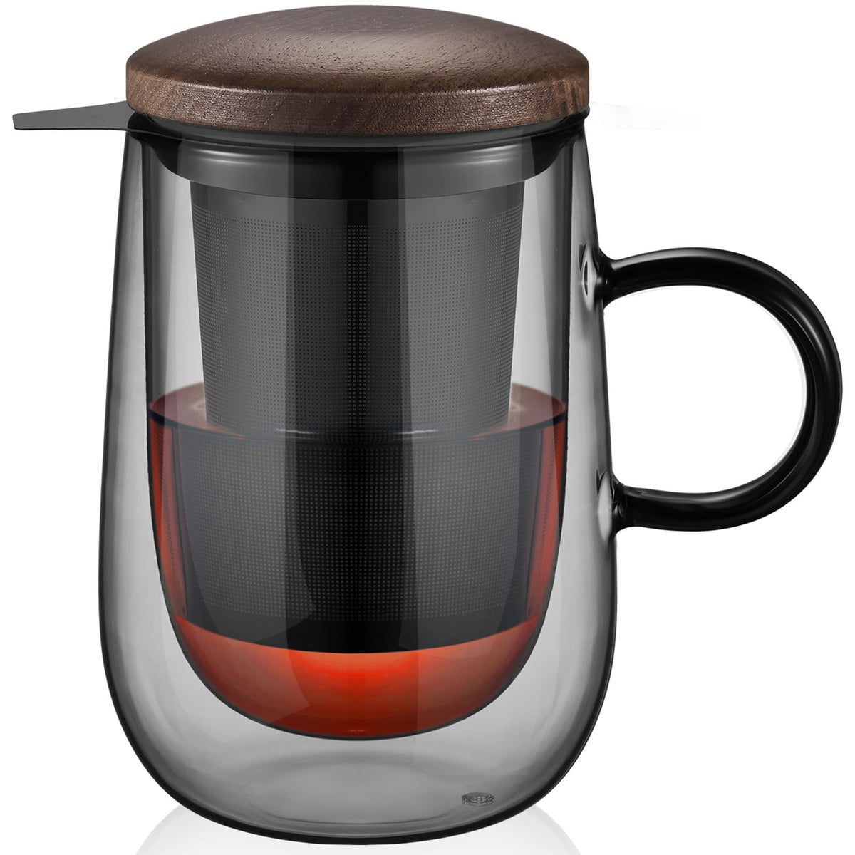 Glastal 14.5oz double-walled glass tea mug with infuser, ideal for hot tea.