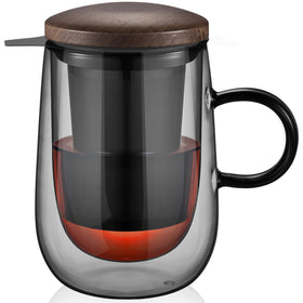 Glastal 14.5oz double-walled glass tea mug with infuser, ideal for hot tea.