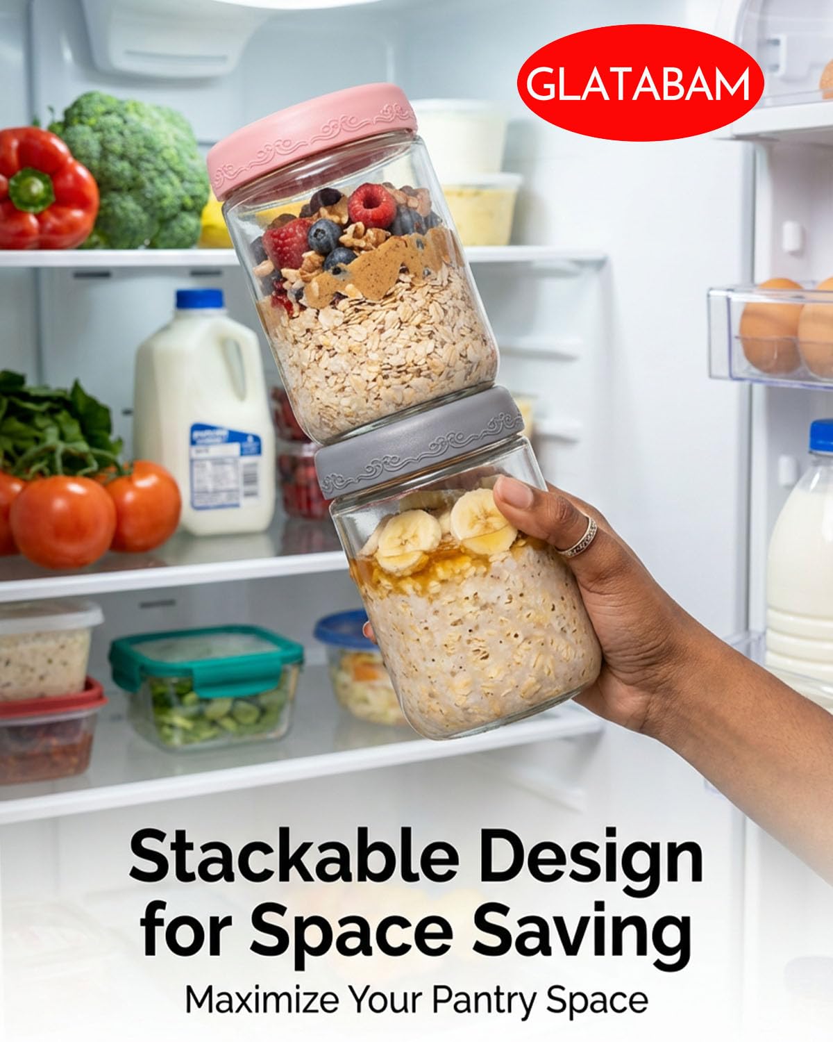 GLATABAM fridge and freezer safe glass jar for cold storage.