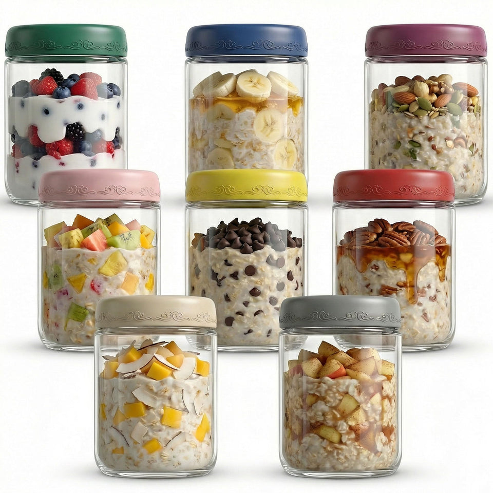 Glatabam overnight oats jar 16oz 8-pack for durable, fresh meal prep.