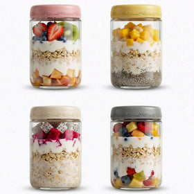 GLATABAM 18 oz jar ready for overnight oats, clear glass and durable construction.