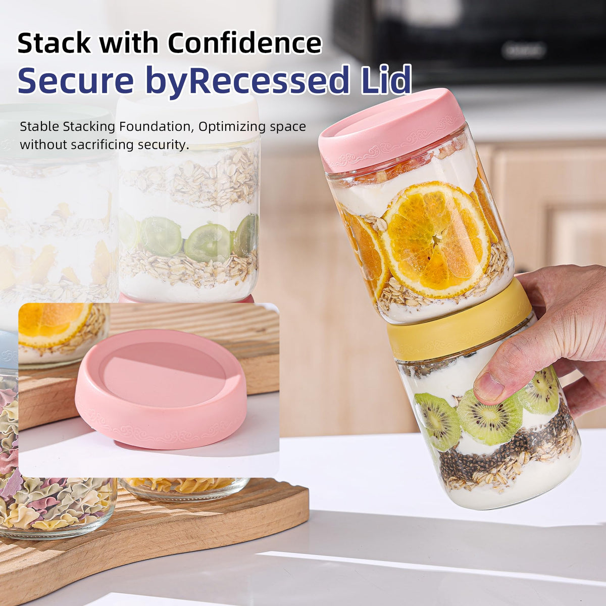 Glatabam refrigerator and freezer safe glass jar for versatile storage.