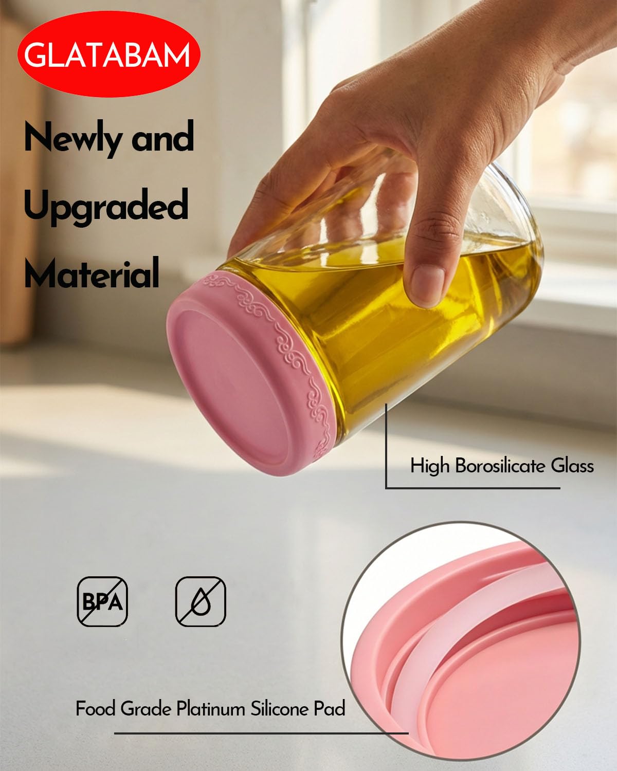 GLATABAM stackable jars arranged to maximize cabinet space.