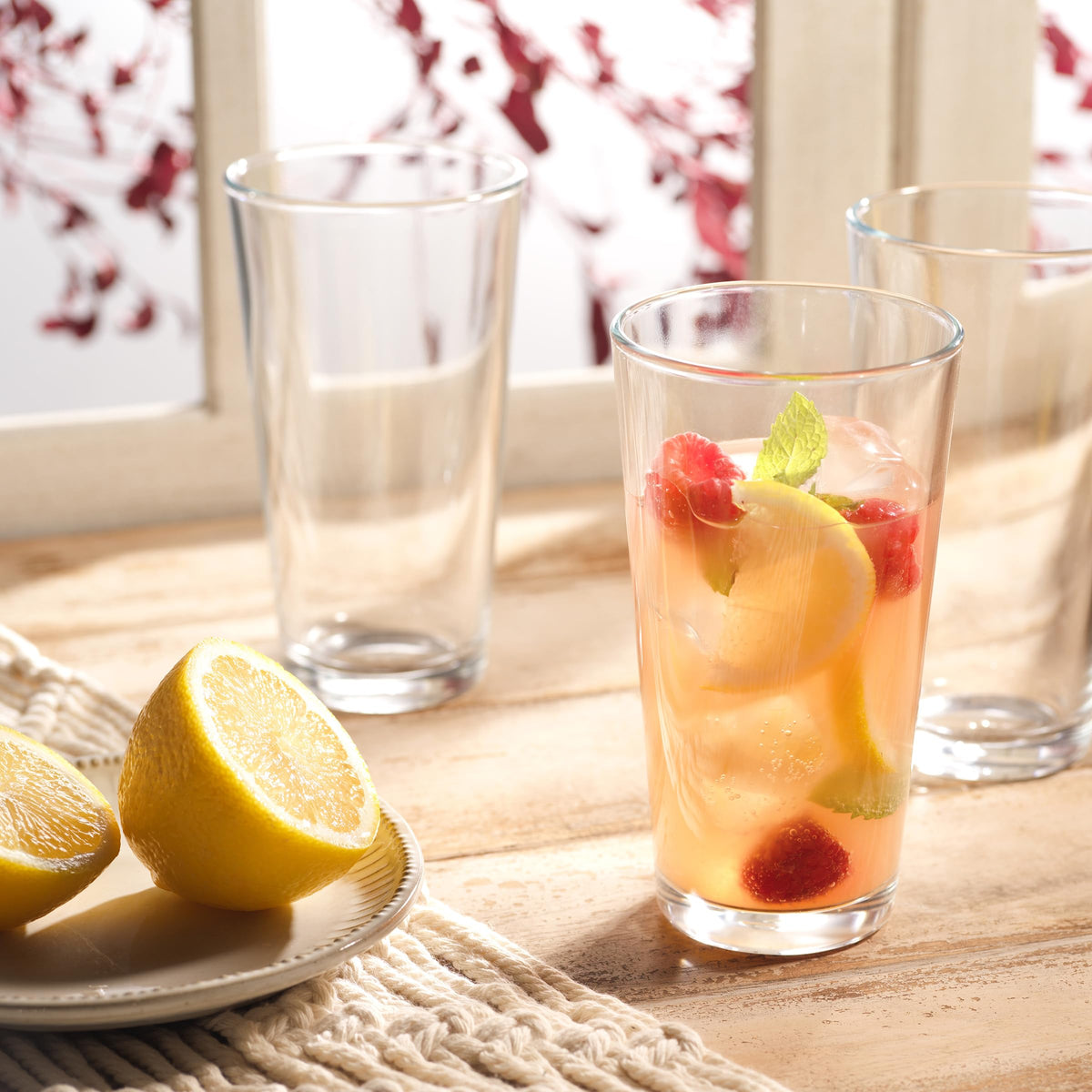 Glaver's clear crystal glass showcases vibrant drinks beautifully.