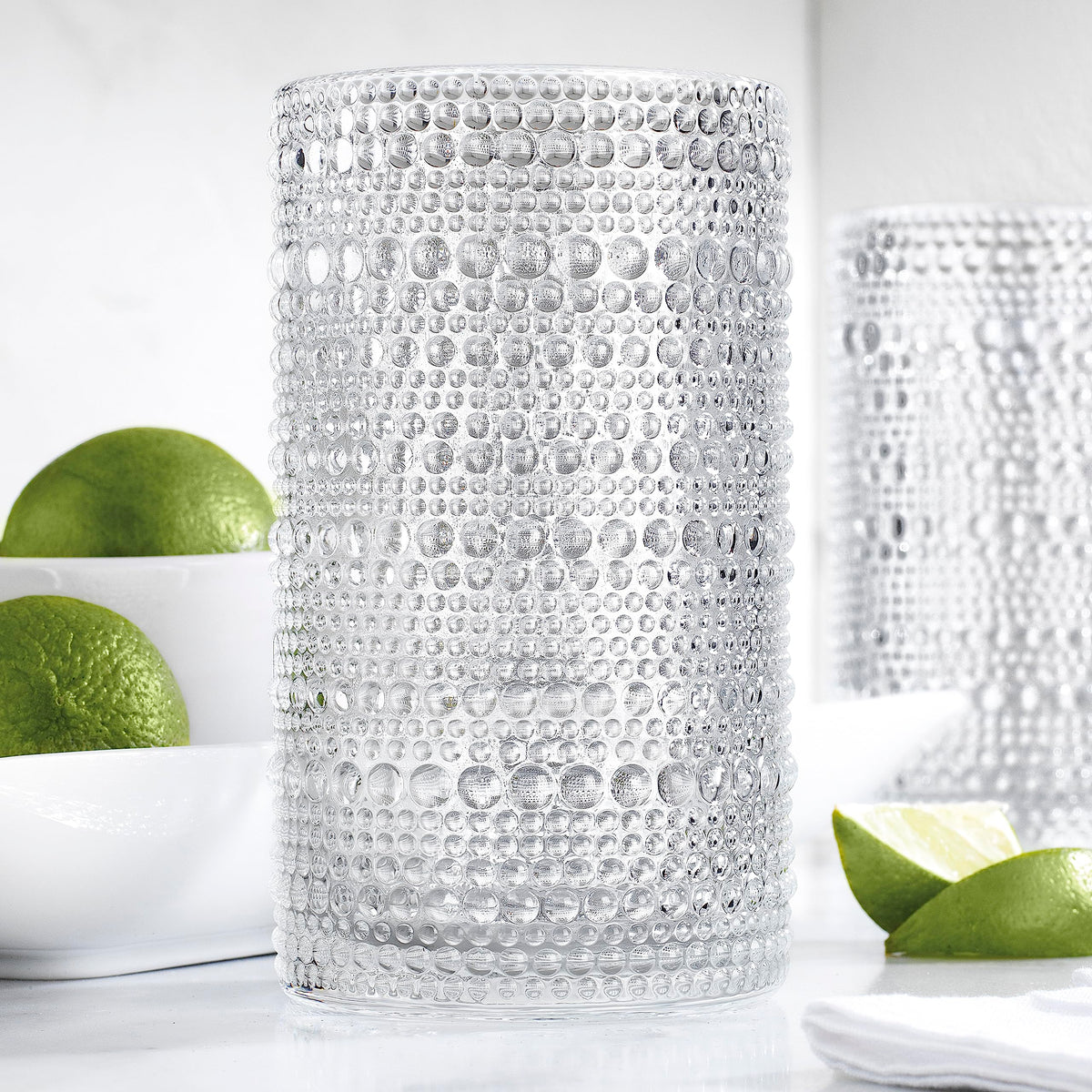 Glaver's clear vintage beaded glasses show hobnail texture with timeless appeal