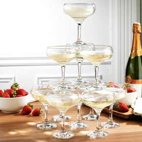 Glaver's coupe glasses feature slender stems for elegant handling and cooler presentation.