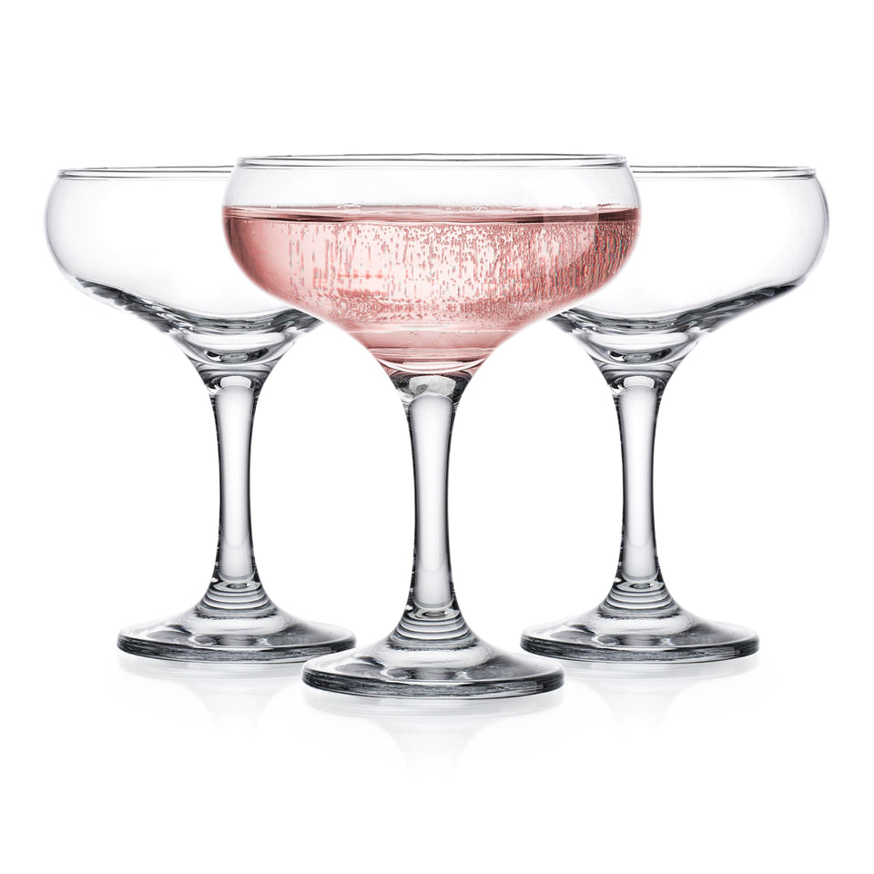 Glaver's coupe glasses with a wide bowl highlight bubbles and aroma in every pour.