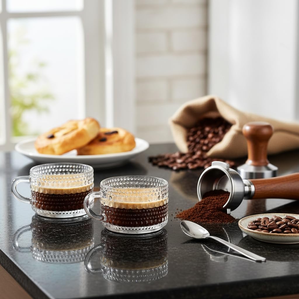 Glaver's dishwasher-safe demitasse cups simplify cleaning.