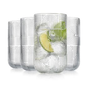 Dishwasher-safe Glaver's highball glasses simplify post-guest cleanups.