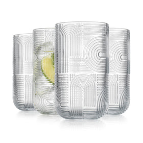 Glaver's highball glass with embossed pattern for stylish cocktails.