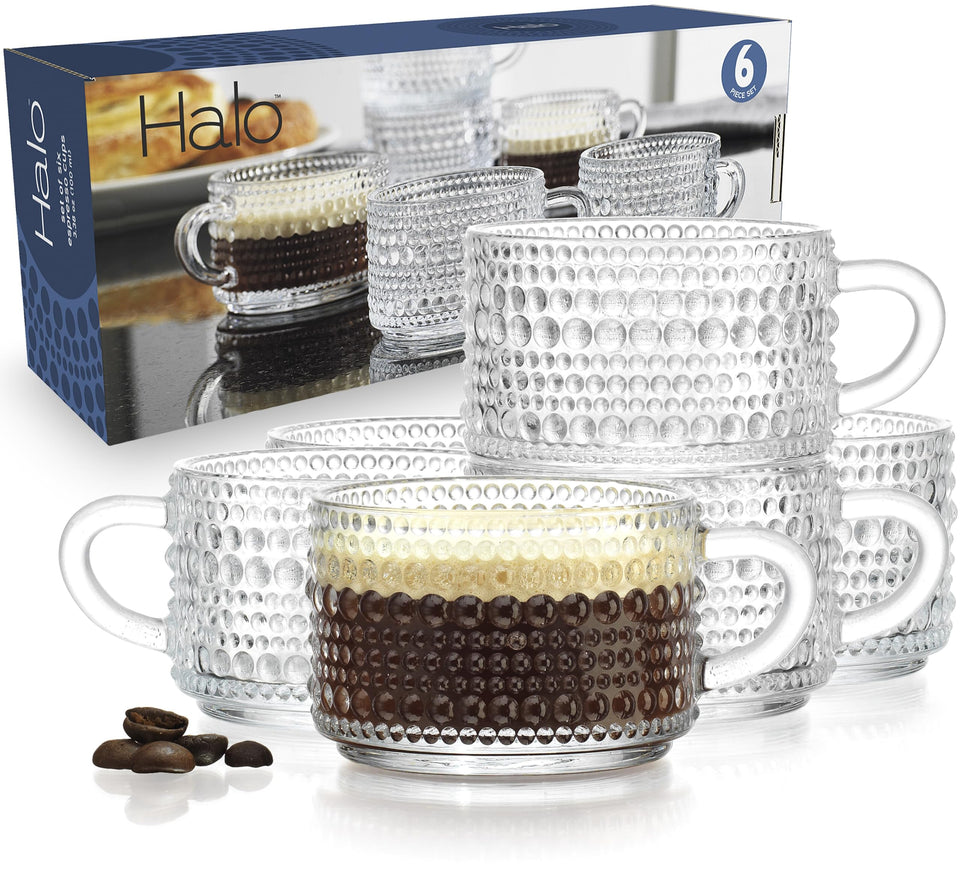 Glaver's hobnail-embossed espresso cups provide grip and elegance.