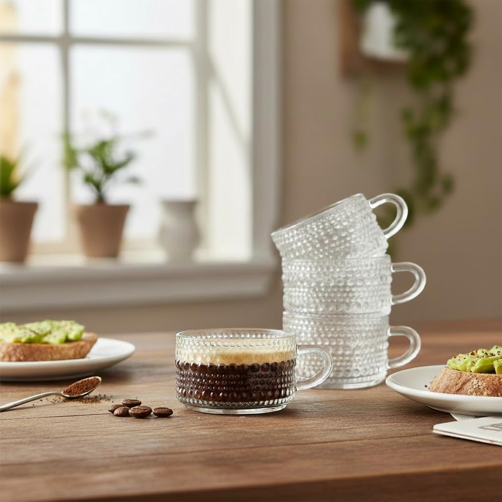 Glaver's espresso cups pair with modern glassware and charm.
