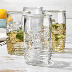 Glaver's glass tumbler set of 4 with embossed Italian design for elegant entertaining