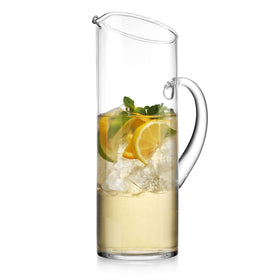 Glaver's glass water pitcher with spout prevents spills during serving.