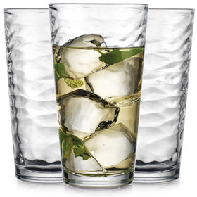 Glaver's hammered glass cups with the wavy ribbed texture for elegant serving