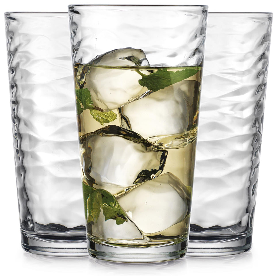 Glaver's hammered glass cups with the wavy ribbed texture for elegant serving