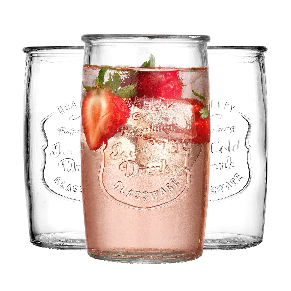 Glaver's highball glass 20 oz embossed front view for elegant cocktails and cold drinks.