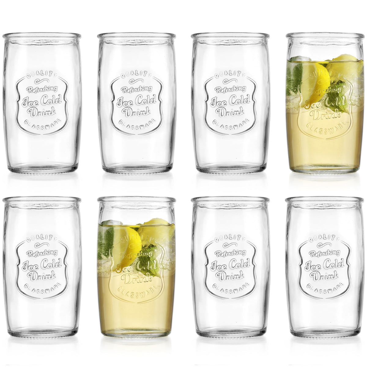 Glaver's highball glass 20 oz embossed side view showing durable thick-walled construction.
