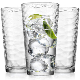 Close-up of Glaver's 17oz glasses showing textured ribbing and clarity.