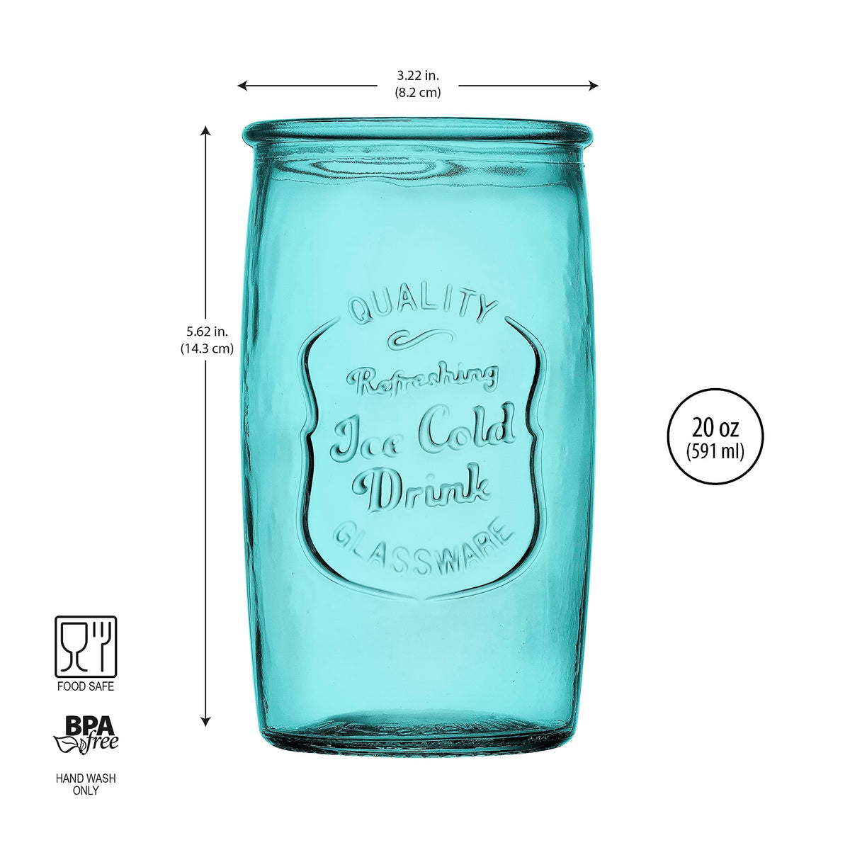 Close-up of Glaver's embossed logo on blue highball glass