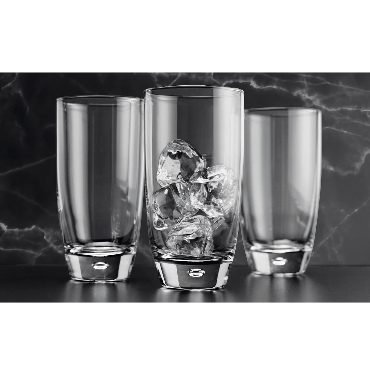 Glaver's Highball glasses stacked in a tidy arrangement for storage