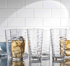 Glaver's glasses neatly stacked to save cabinet space.